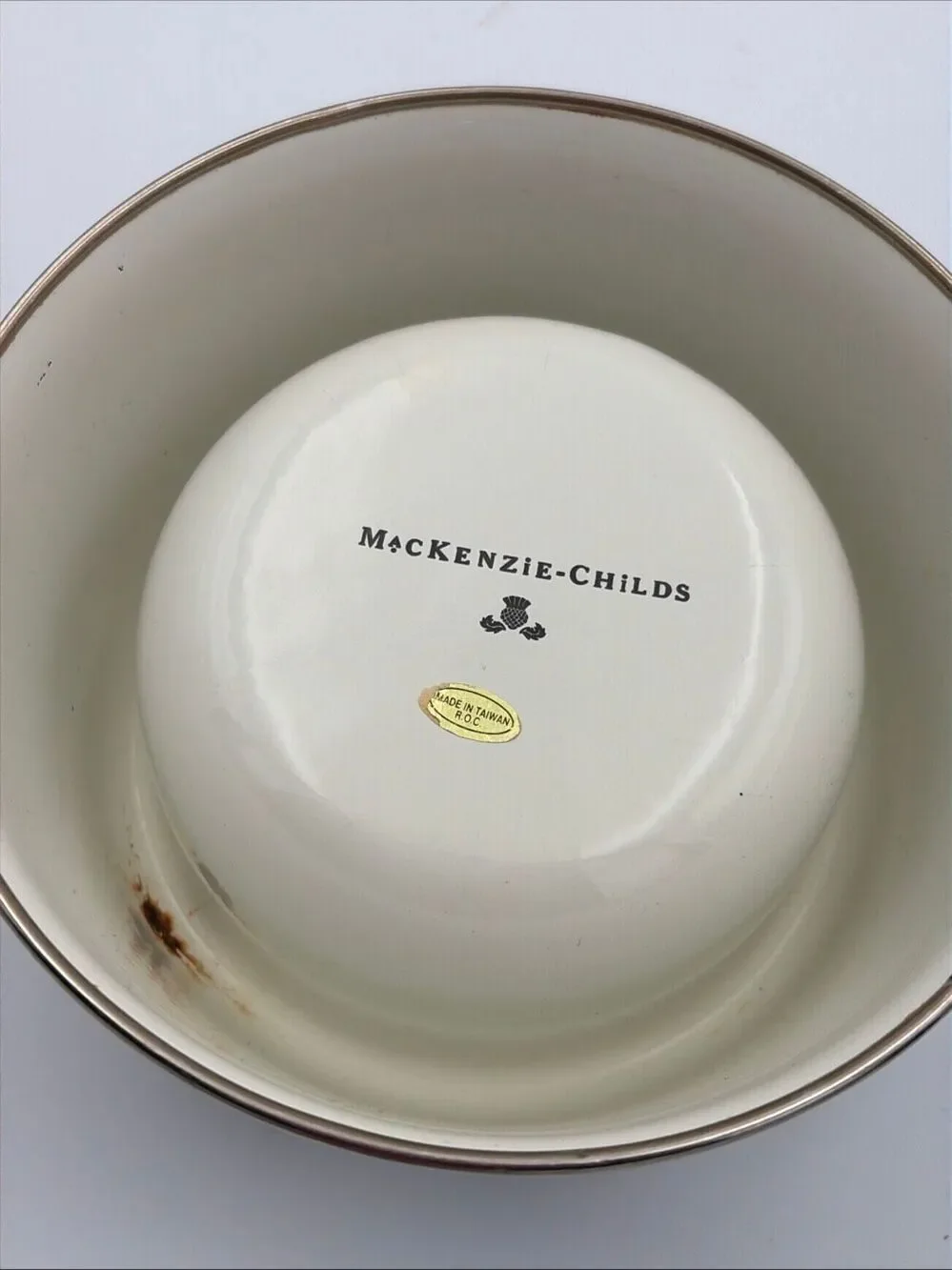 Mackenzie Childs Courtly Check Enamel Pet Dish EUC